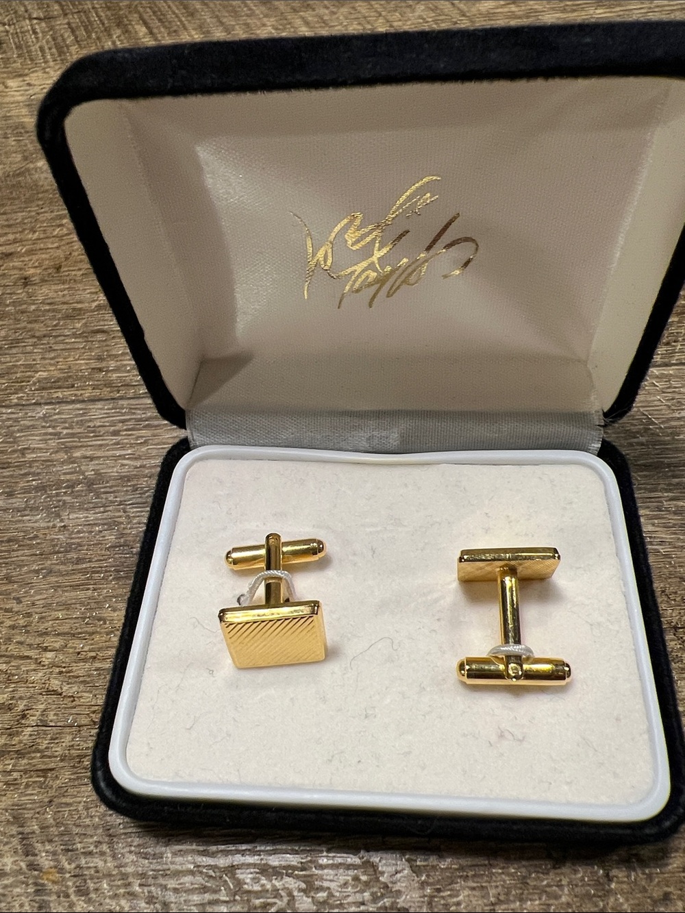 Lord & Taylor Gold Rectangular Textured Cufflinks